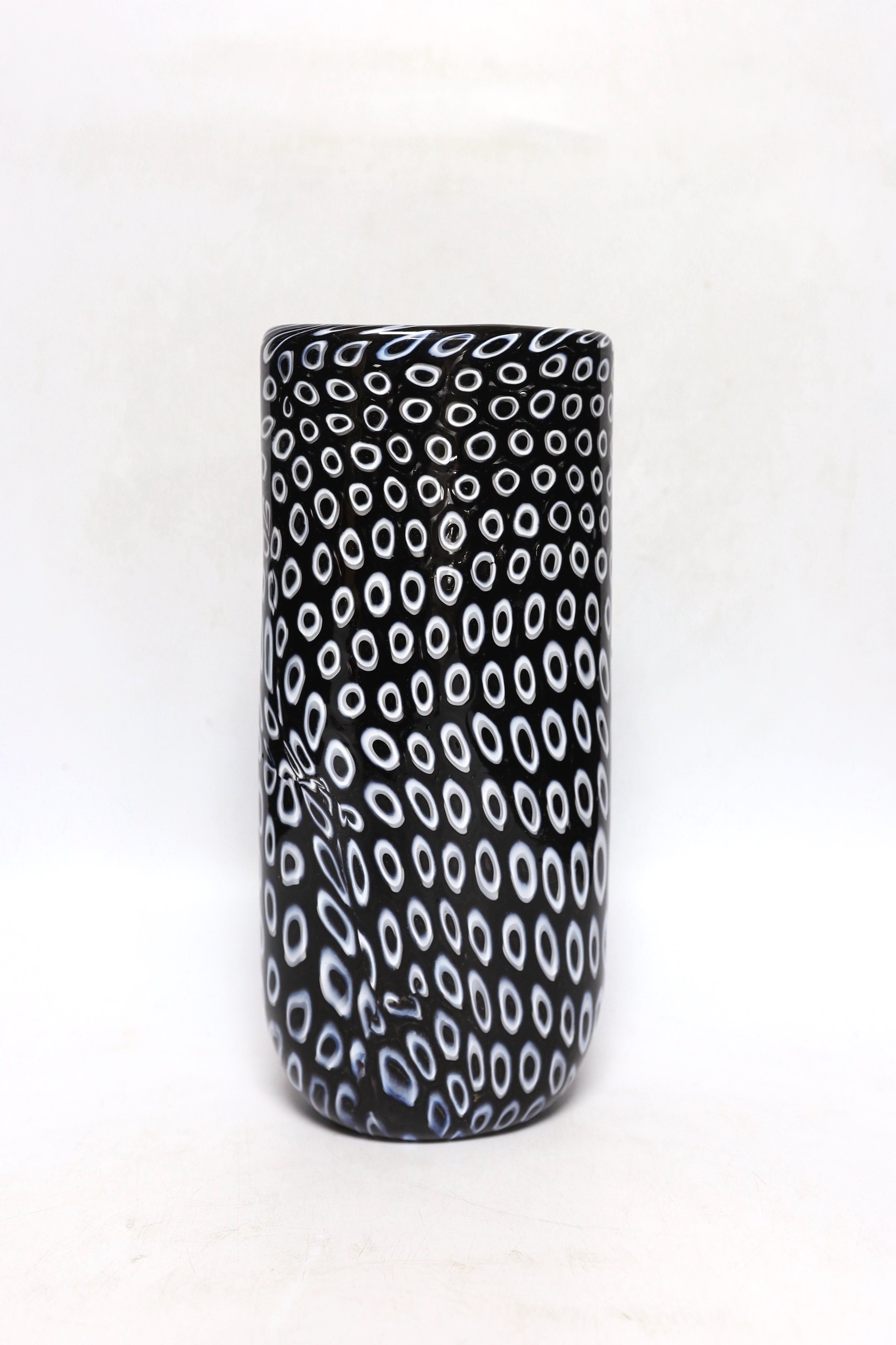 Vittorio Ferro (1932-2012) A Murano glass Murrine vase, with a white on black peacock feather ‘’eye’’ design, unsigned, 28cm, Please note this lot attracts an additional import tax of 20% on the hammer price